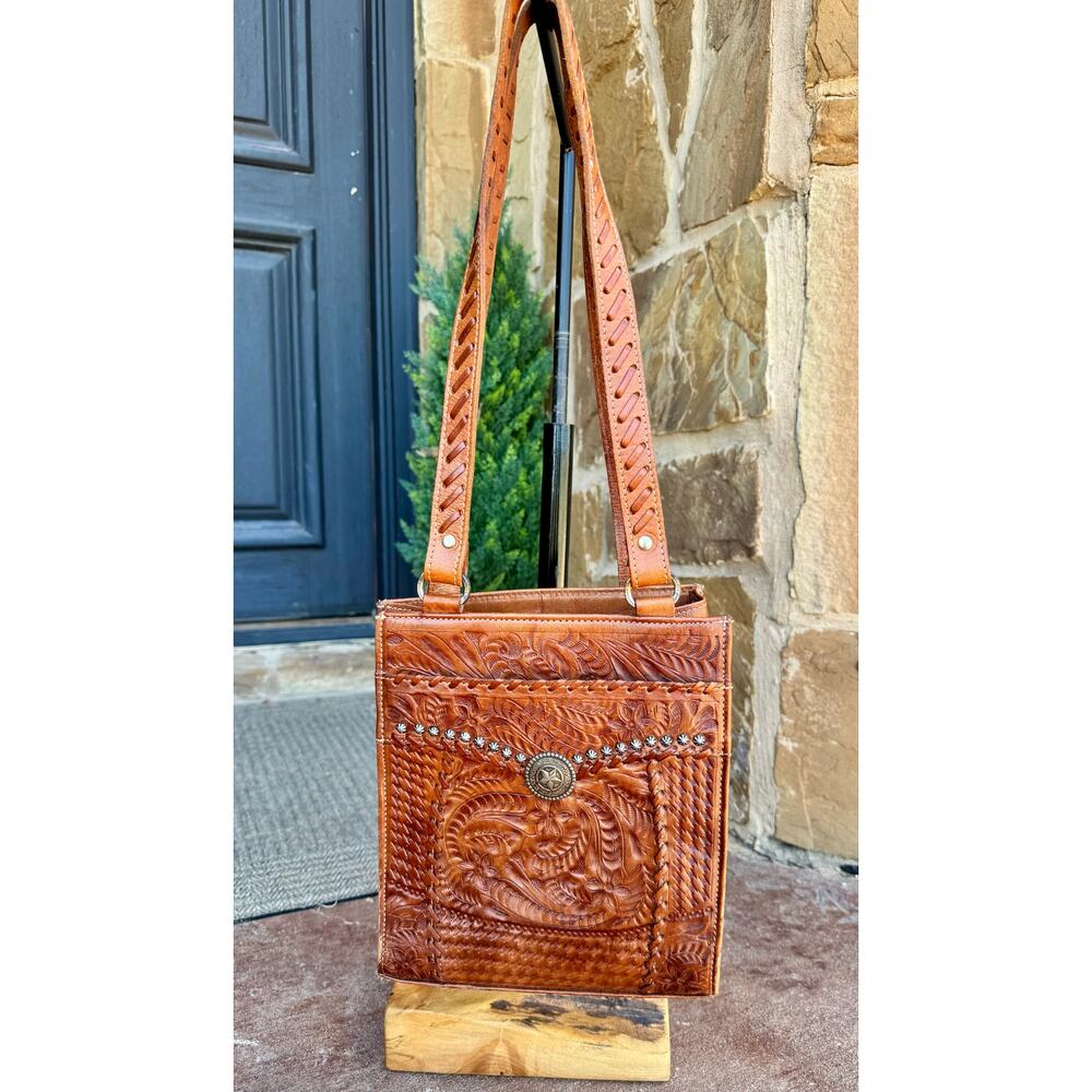 American West Tooled Leather Western Purse – 10x8.5 – Great Condition 👜🤠